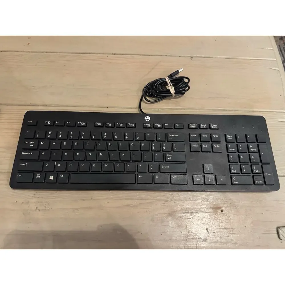 HP Slim Wired USB Keyboard KU-1469 Black Full Size Tested Working
